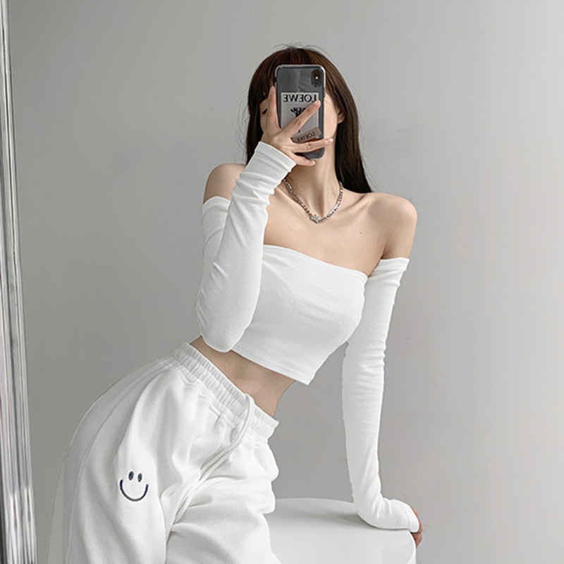 Áo Croptop Cổ Thuyền Màu Trơn Tay Dài Thời Trang Mùa Hè cy03 Cho Nữ