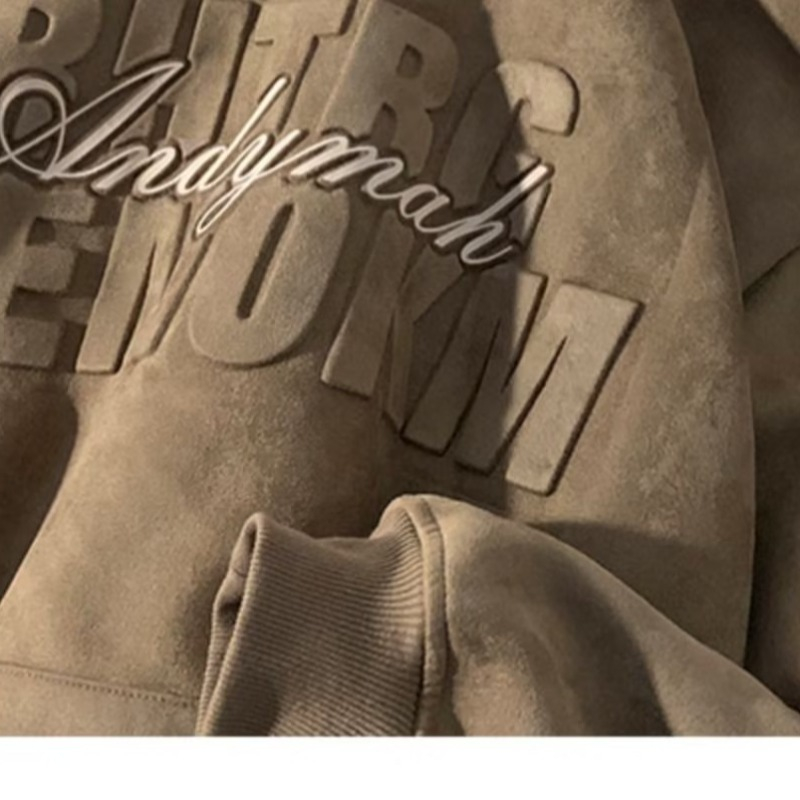 Áo Khoác Hoodie Da Lộn Phối Nút In Chữ Màu Trơn Thời Trang Xuân Thu Cho Nam