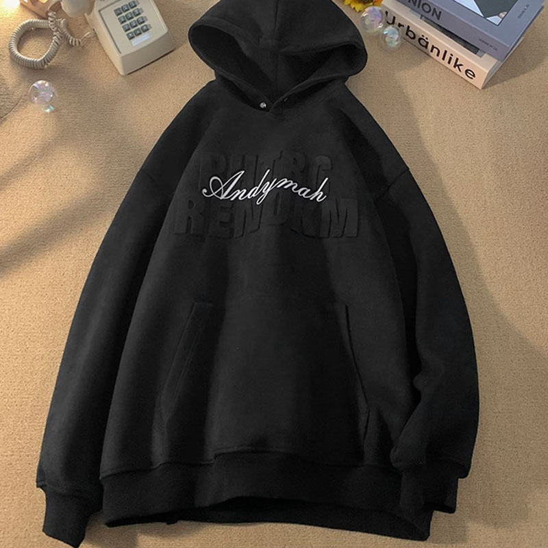 Áo Khoác Hoodie Da Lộn Phối Nút In Chữ Màu Trơn Thời Trang Xuân Thu Cho Nam