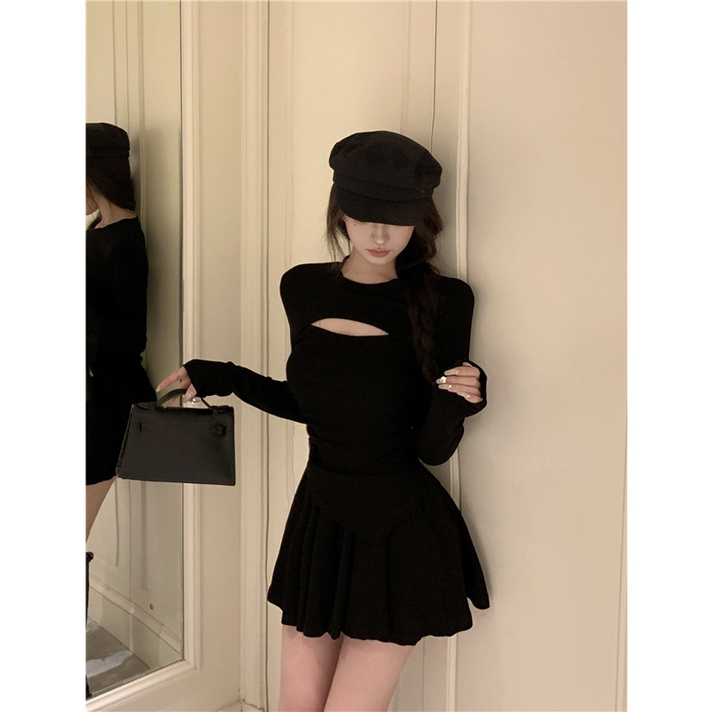 Cocory vn Set Chân Váy Chữ a Và Áo Len Tay Dài Phong Cách Hàn Quốc Quyến Rũ Dành Cho Nữ