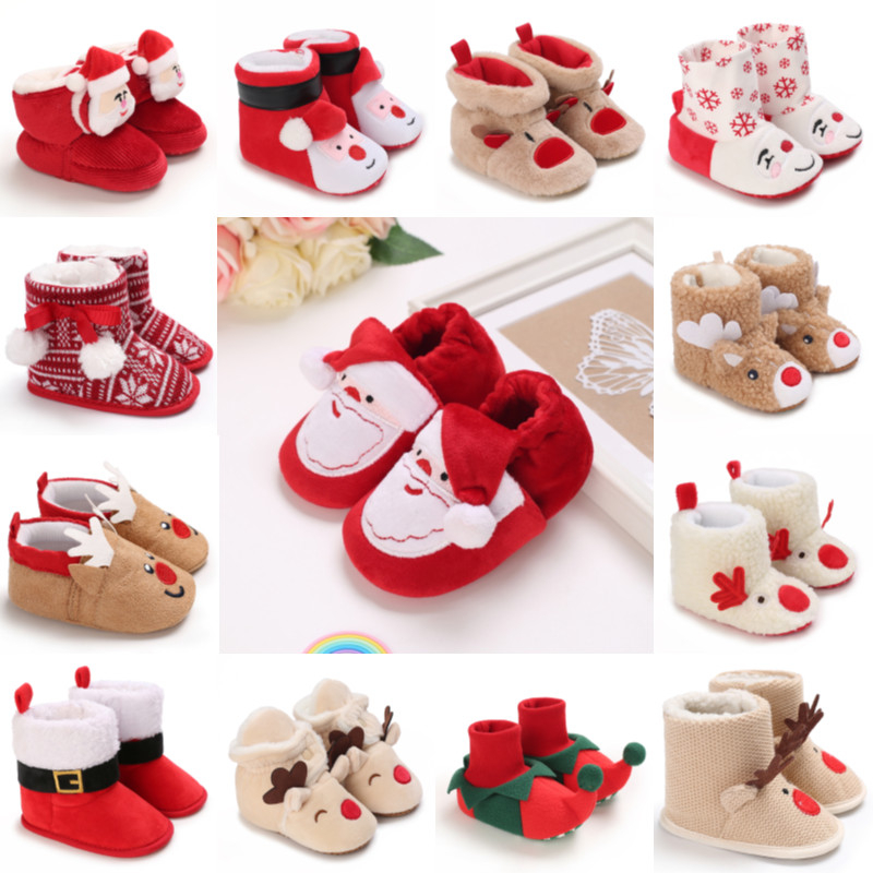 Giày cotton Giữ Ấm Hình Giáng Sinh Dễ Thương Cho Bé Trai & Gái Sơ Sinh Từ 0-1 Tuổi