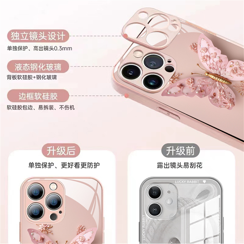 Ốp Điện Thoại Mặt Kính In Hình Bướm Cho iphone 15 pro max 14pro max