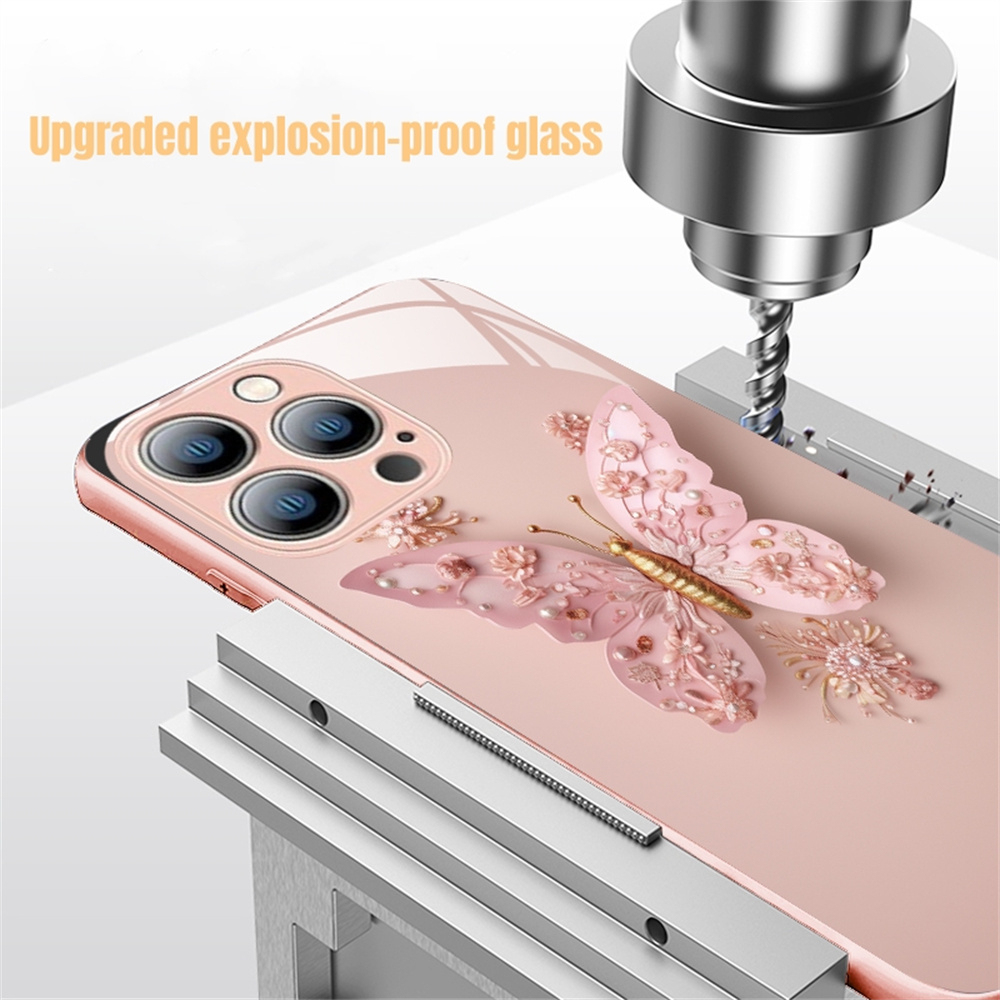 Ốp Điện Thoại Mặt Kính In Hình Bướm Cho iphone 15 pro max 14pro max