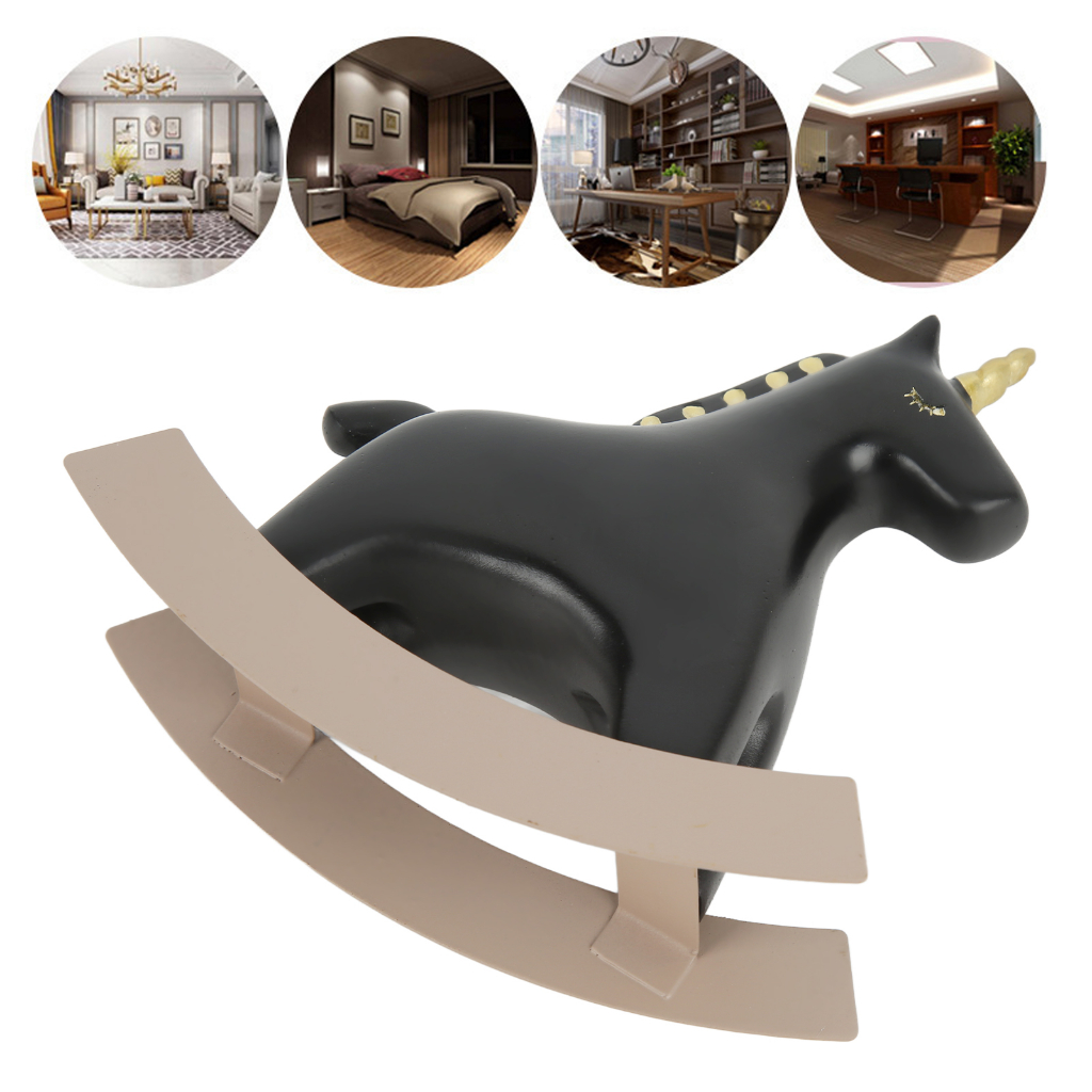 NiceOne  Tượng ngựa bập bênh màu đen nhỏ 13.5x4.5x14.5cm/5.3x1.8x5.7 Điêu khắc trang trí thủ công cho kệ phòng