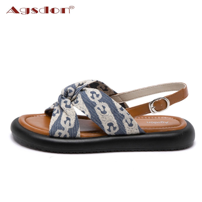 Agsdon Sandal Đế Bằng Phong Cách Dân Tộc Thời Trang Mùa Hè Mới