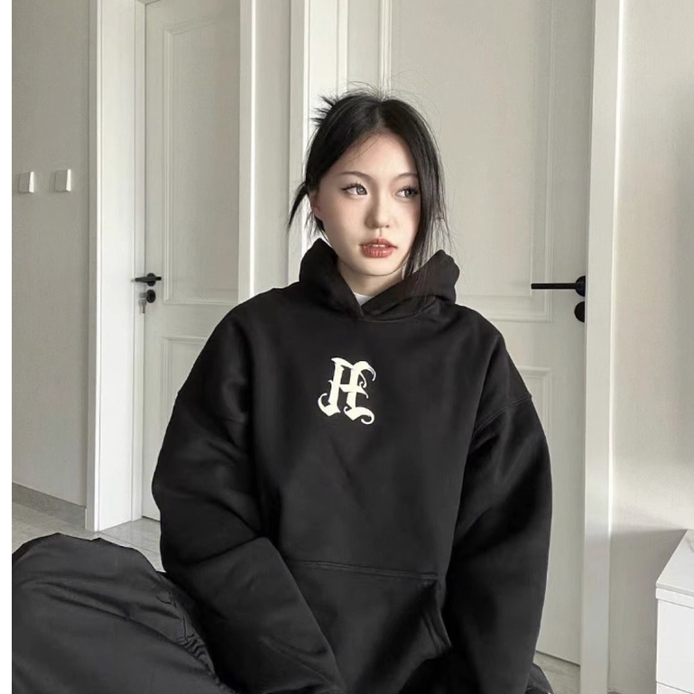 Áo hoodie dài tay Áo Thun Nỉ Tay Dài Cổ Tròn Dáng Rộng In Hình Cô Gái Phong Cách Thời Trang