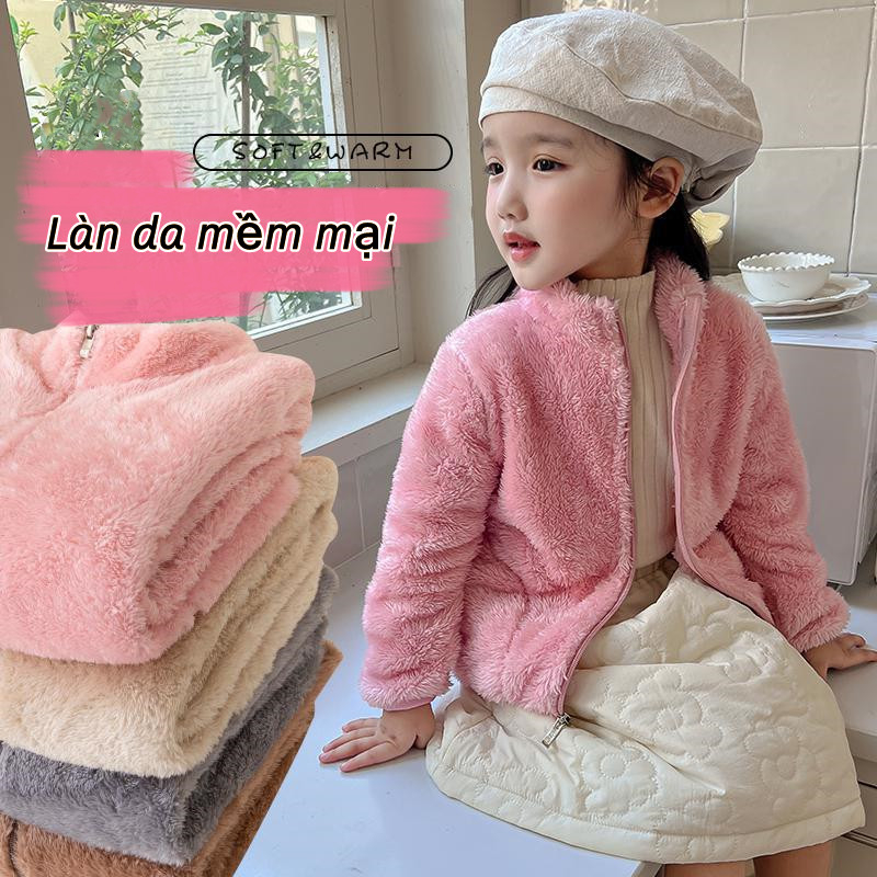 Áo Khoác Lót Lông Cừu San Hô Giữ Ấm Thời Trang Xuân Thu Cho Bé