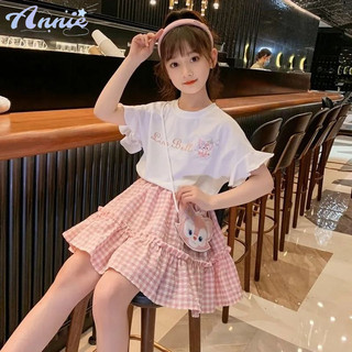 Annie set áo thun ngắn tay + chân váy caro dễ thương cho bé gái
