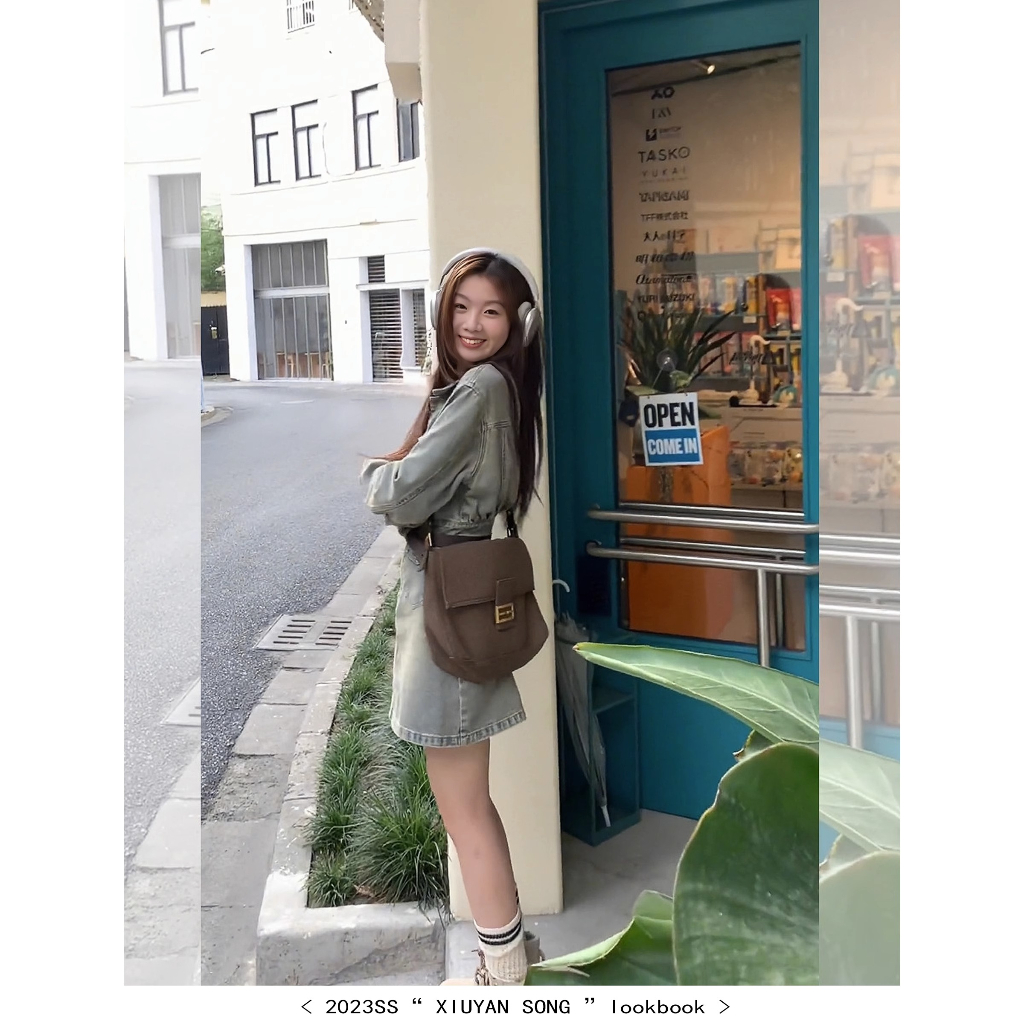 Đầm denim Dài Ôm Eo Phong Cách retro Mỹ Cho Nữ