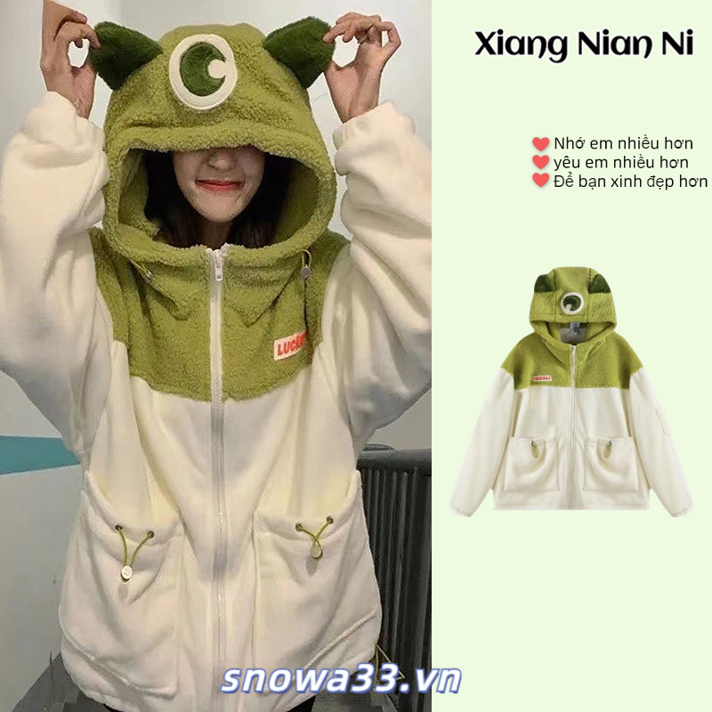 Xiang Nian Ni Áo Hoodie Thể Thao Vải Cotton Cashmere Dày Dáng Rộng Thoải Mái Mùa Đông Cho Nữ