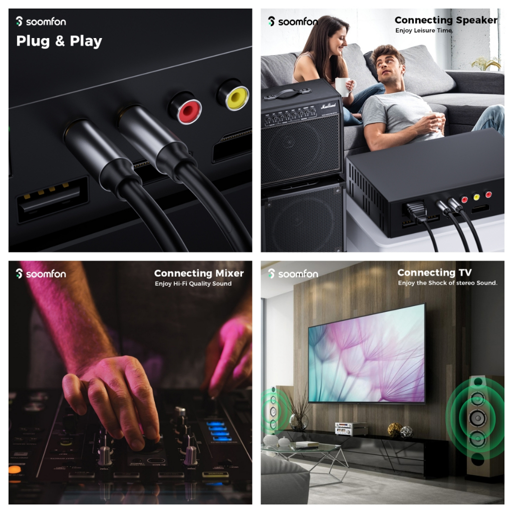 Soomfon Cáp Chuyển Đổi 6.35mm Sang 2 rca 1 / 4 inch ts Chuyên Dụng Cho Máy Trộn / Loa tv