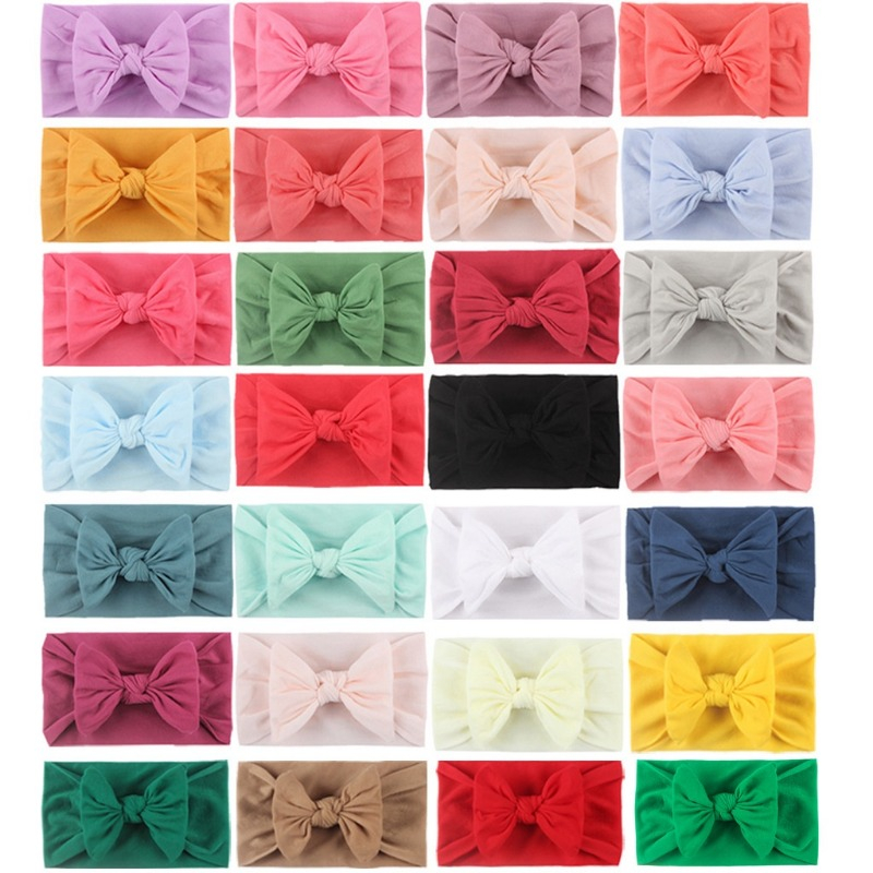 Băng Đô Nơ Bằng nylon Co Giãn Màu Trơn Dễ Thương Dành Cho Bé Gái