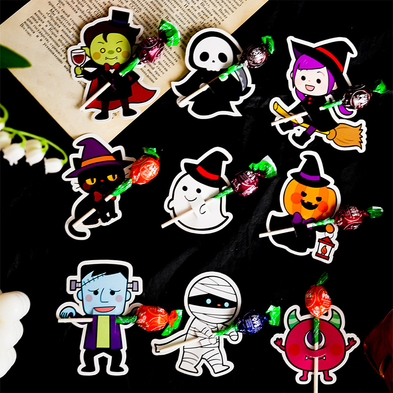 Bộ 50 Thẻ Giấy Hình Ma Bí Ngô Kẹo Kẹo Mút Halloween