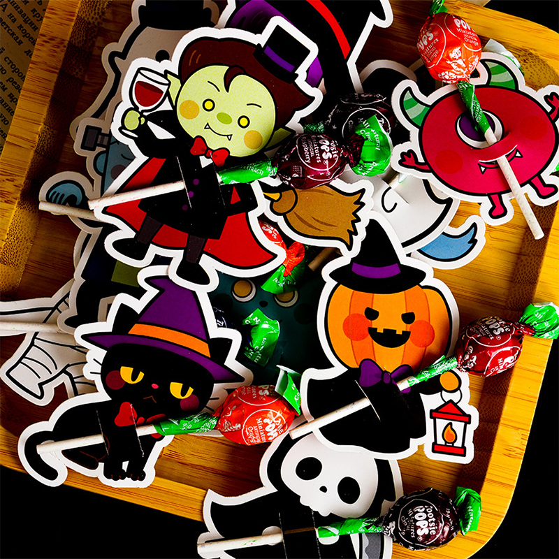 Bộ 50 Thẻ Giấy Hình Ma Bí Ngô Kẹo Kẹo Mút Halloween