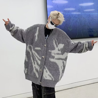 Kyushuad Áo Khoác cardigan Dáng Rộng Cổ Chữ v Phong Cách hip hop Đường Phố Mỹ Dành Cho Nam