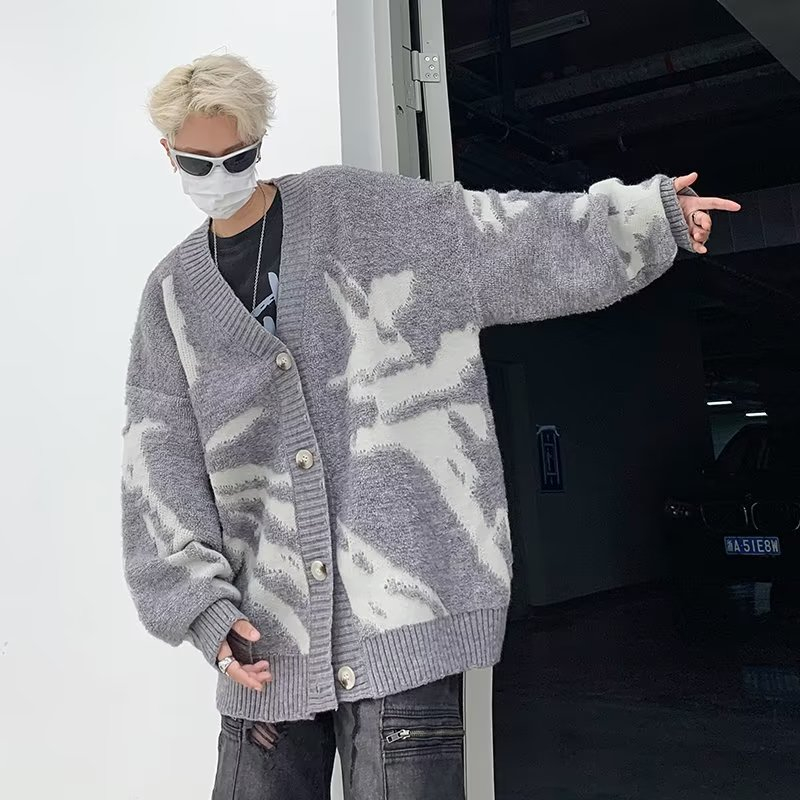 Kyushuad Áo Khoác cardigan Dáng Rộng Cổ Chữ v Phong Cách hip hop Đường Phố Mỹ Dành Cho Nam