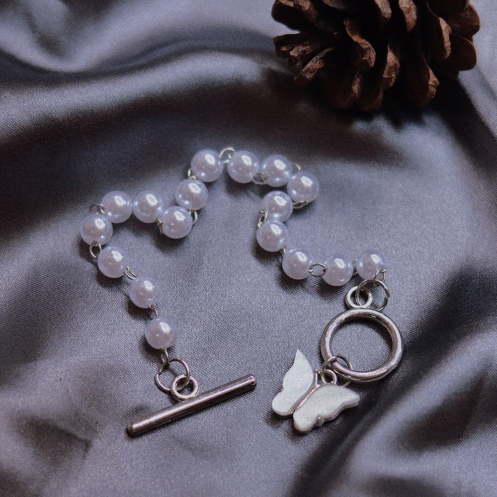 Vòng Tay Chuỗi Hạt Ngọc Trai Mặt Hình Bướm Mini Bằng Acrylic Thời Trang Cho Nữ