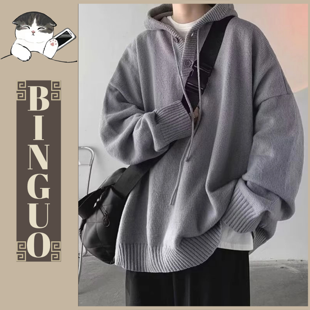 Áo Khoác sweater Có Mũ Tiền dày Trùm retro Nhật Hàn áo hoodie form rộng Màu trơn đơn giản Đôi Đường viền cổ áo có nút Các Cặp áo khoác hoodie nỉ