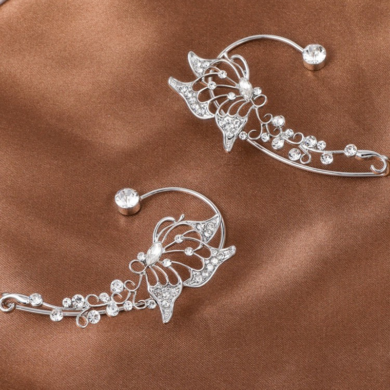 1 Khuyên Tai Treo Hình Bướm Đính Kim Cương Giả Đa Năng Không Cần Xỏ Lỗ