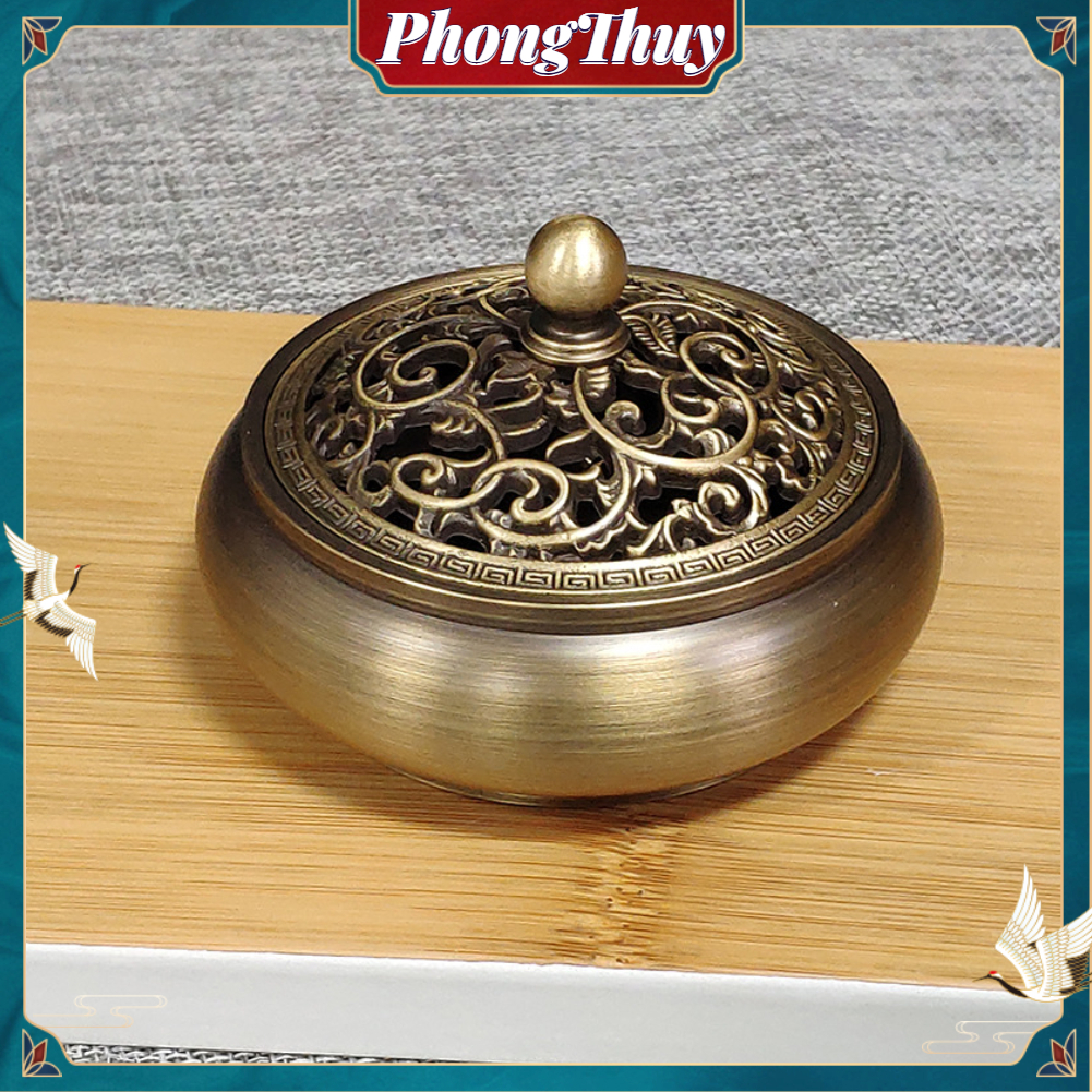 Lư Xông Trầm Hương - Lư Đốt Nhang Bằng Đồng Thủ Công Trang Trí (Đầu Tròn)【PhongThuy】