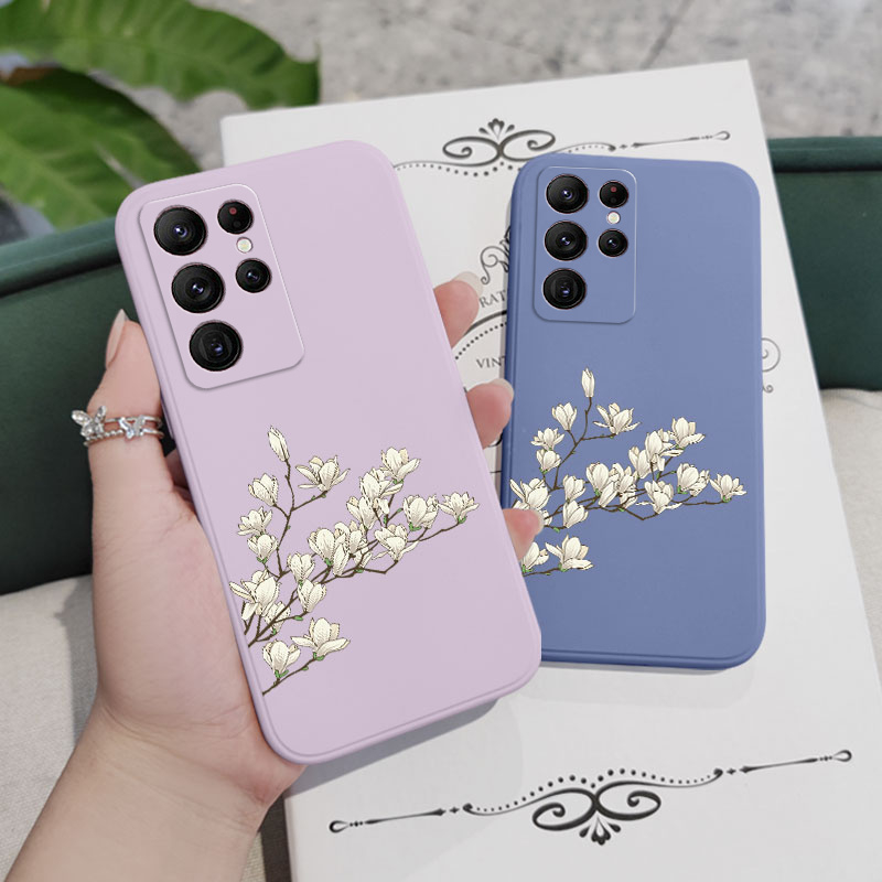 Bao Da Điện Thoại Họa Tiết Hoa Lan Trắng Cho samsung galaxy s23 s22 fe ultra plus 5g Ốp