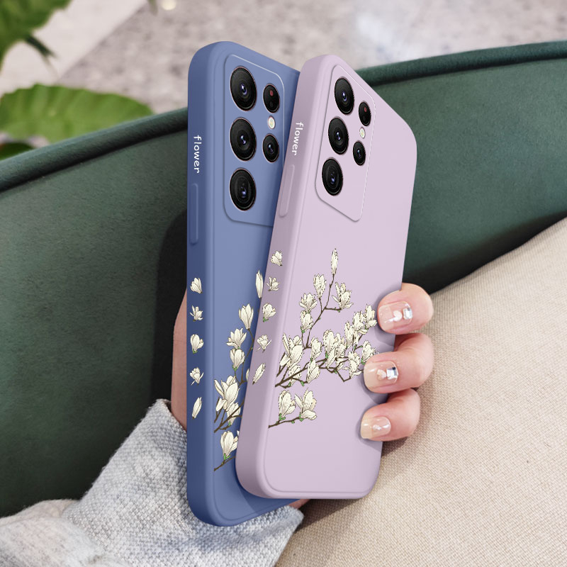 Bao Da Điện Thoại Họa Tiết Hoa Lan Trắng Cho samsung galaxy s23 s22 fe ultra plus 5g Ốp