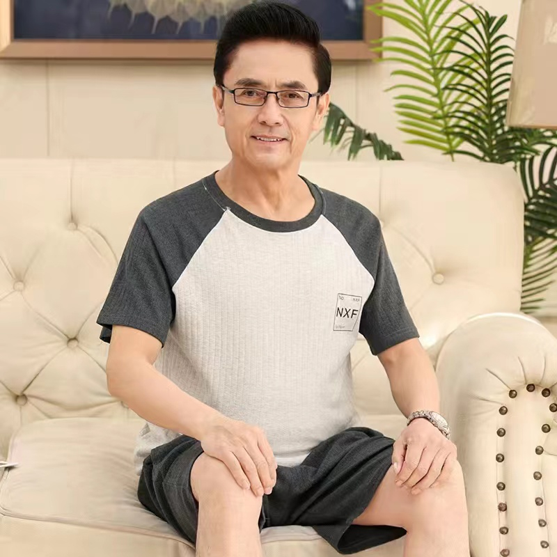 Bộ Đồ Ngủ Tay Ngắn Chất Liệu Cotton Mỏng Thời Trang Mùa Hè Cho Nam Trung Niên