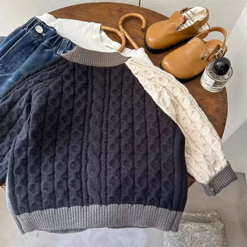 Áo Khoác cardigan Dệt Kim Màu Sắc Tương Phản Phong Cách Hàn Quốc Thời Trang Mùa Thu Cho Bé Trai Và Gái