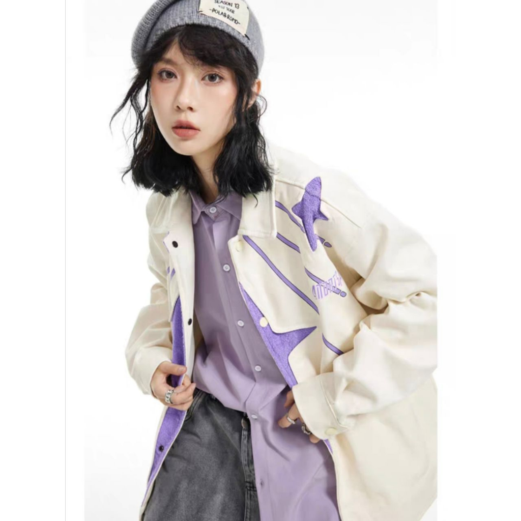 Eershenshi Áo Khoác Dáng Rộng Thêu Hình Bướm Đơn Giản Phong Cách Đường Phố Mỹ Chất Lượng Cao Cho Nam