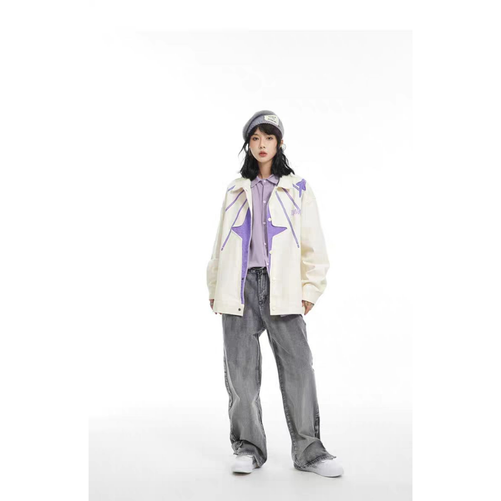 Eershenshi Áo Khoác Dáng Rộng Thêu Hình Bướm Đơn Giản Phong Cách Đường Phố Mỹ Chất Lượng Cao Cho Nam