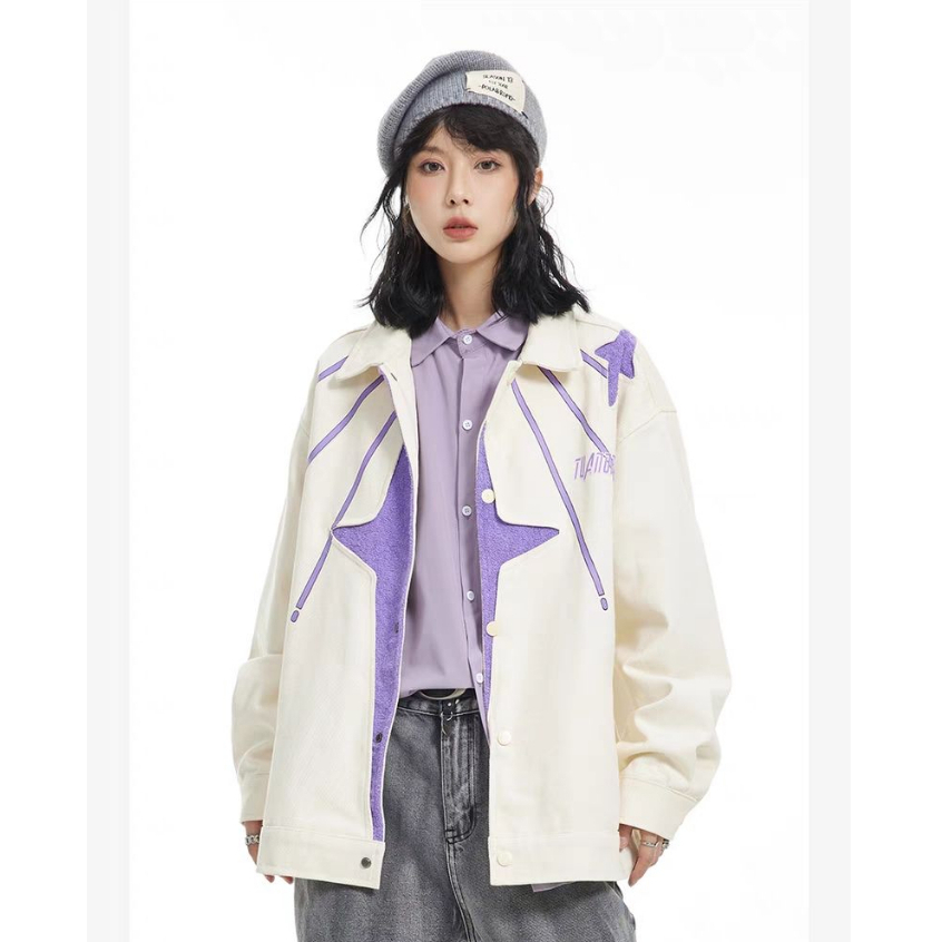 Eershenshi Áo Khoác Dáng Rộng Thêu Hình Bướm Đơn Giản Phong Cách Đường Phố Mỹ Chất Lượng Cao Cho Nam