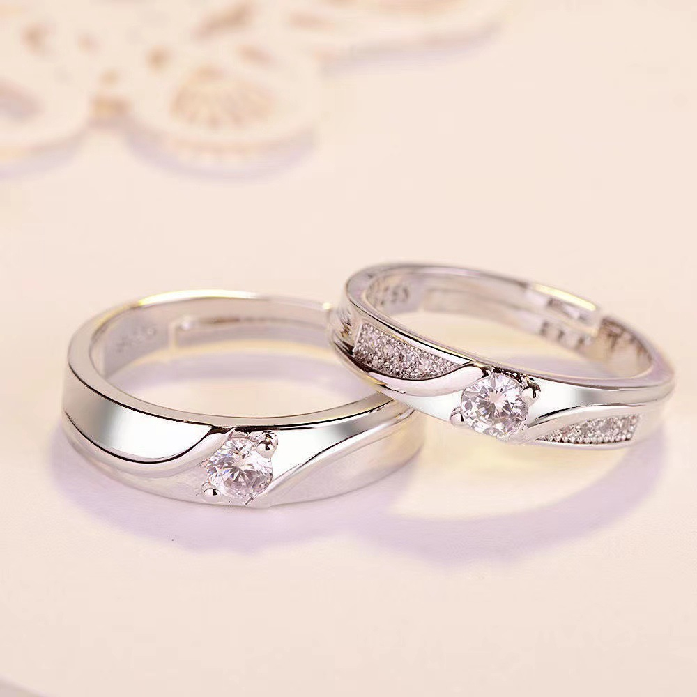 2 Chiếc Nhẫn Cặp Đôi Kim Cương Bộ Bạc Trang Sức Cưới Thanh Lịch Sang Trọng Phù Hợp Với Cặp | BigBuy360 - bigbuy360.vn