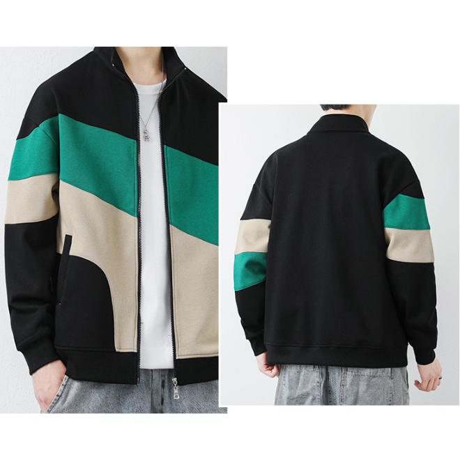 Áo Khoác Cổ Đứng Phối Màu Tương Phản Trẻ Trung Phong Cách Thu Đông Cho Nam