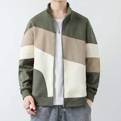 Áo Khoác Cổ Đứng Phối Màu Tương Phản Trẻ Trung Phong Cách Thu Đông Cho Nam