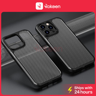 Ốp họa tiết sợi Carbon Rokeen cho iPhone 16 15 14 13 12 11 Pro Max, [Chống vân tay] [Thử nghiệm thả cấp quân sự] Ốp lưng 16 Plus chống sốc