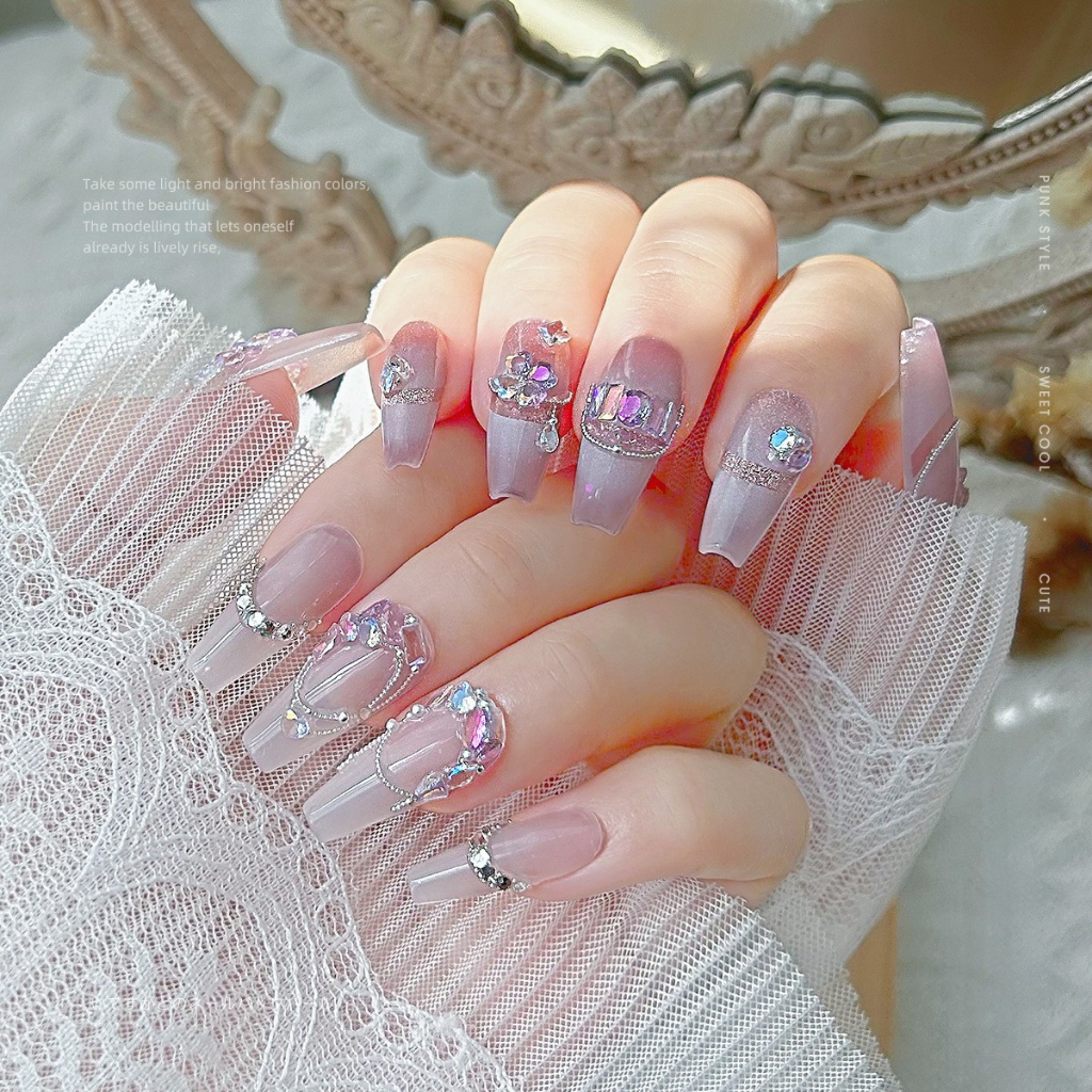 Bộ 50 hạt đá ROU BAO đính trang trí móng tay 3D trong suốt