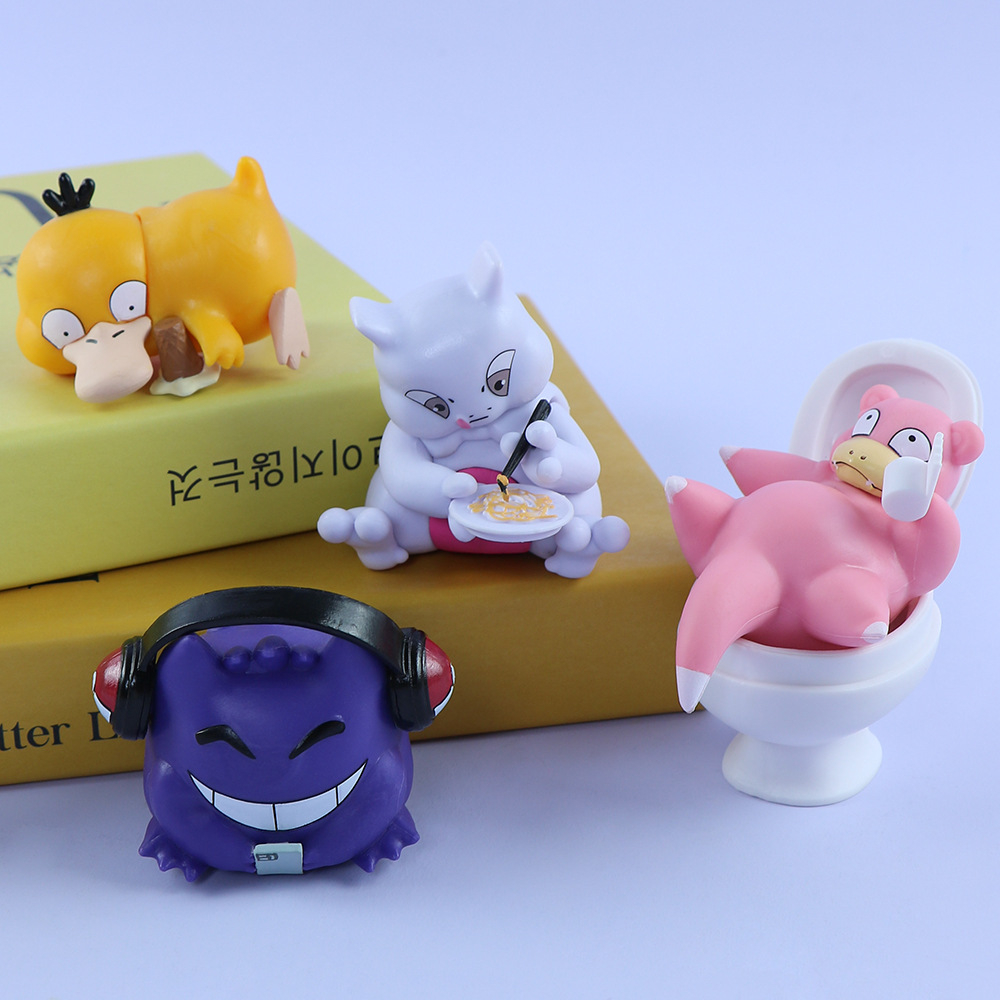Bộ 4 Mô Hình pokemon gengar psyduck mewtwo flush Nhật Bản Bằng pvc