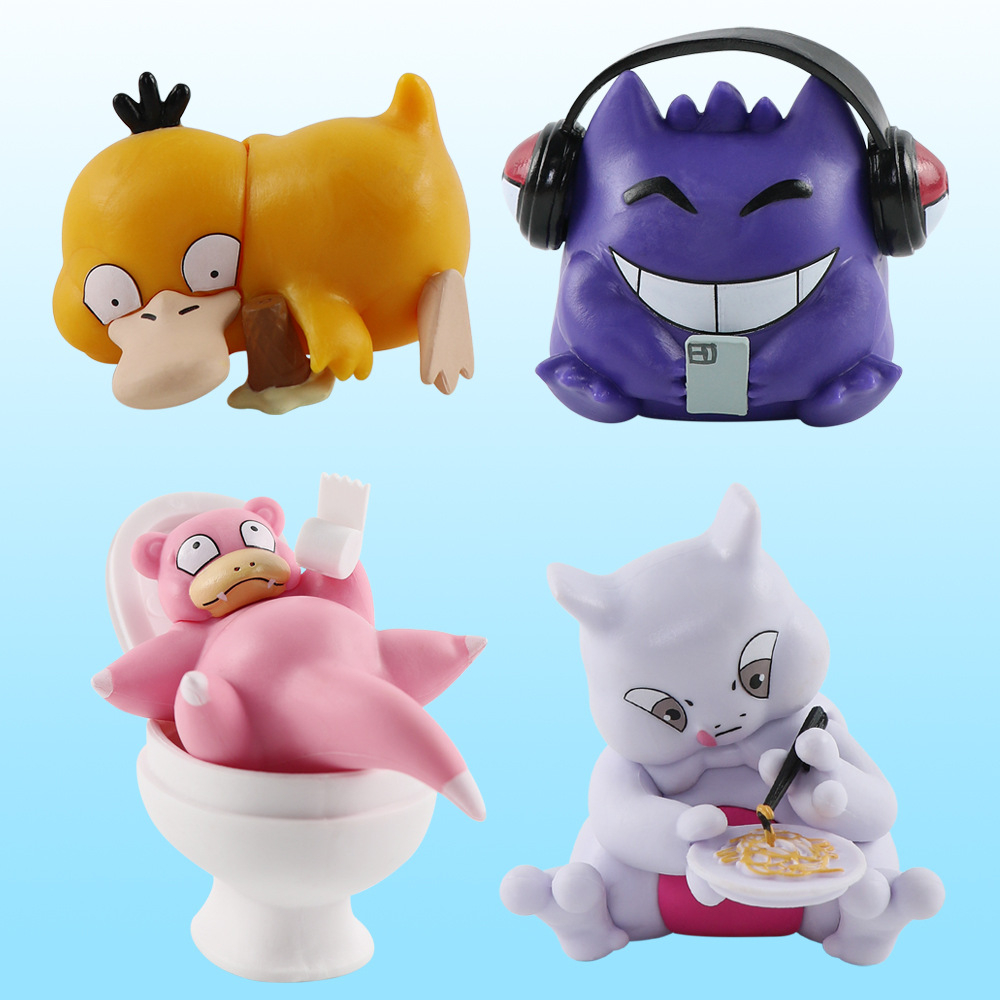 Bộ 4 Mô Hình pokemon gengar psyduck mewtwo flush Nhật Bản Bằng pvc