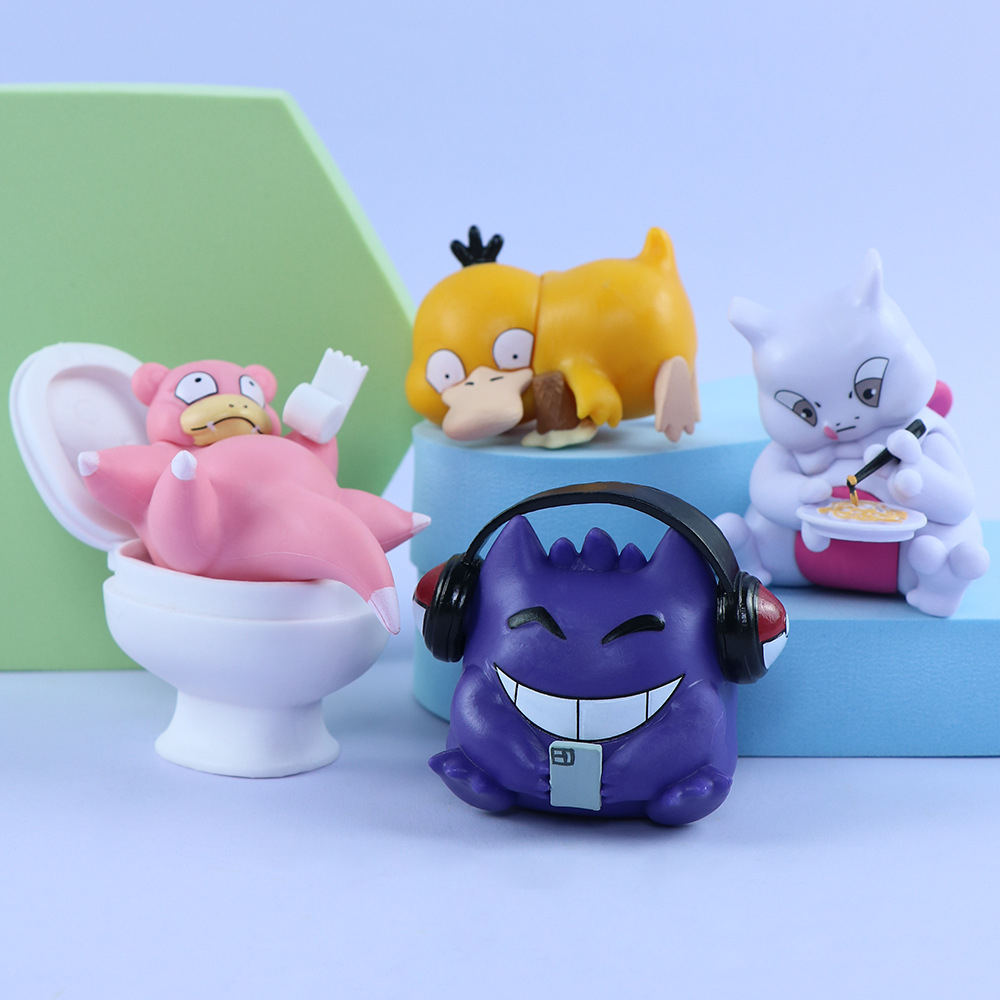 Bộ 4 Mô Hình pokemon gengar psyduck mewtwo flush Nhật Bản Bằng pvc