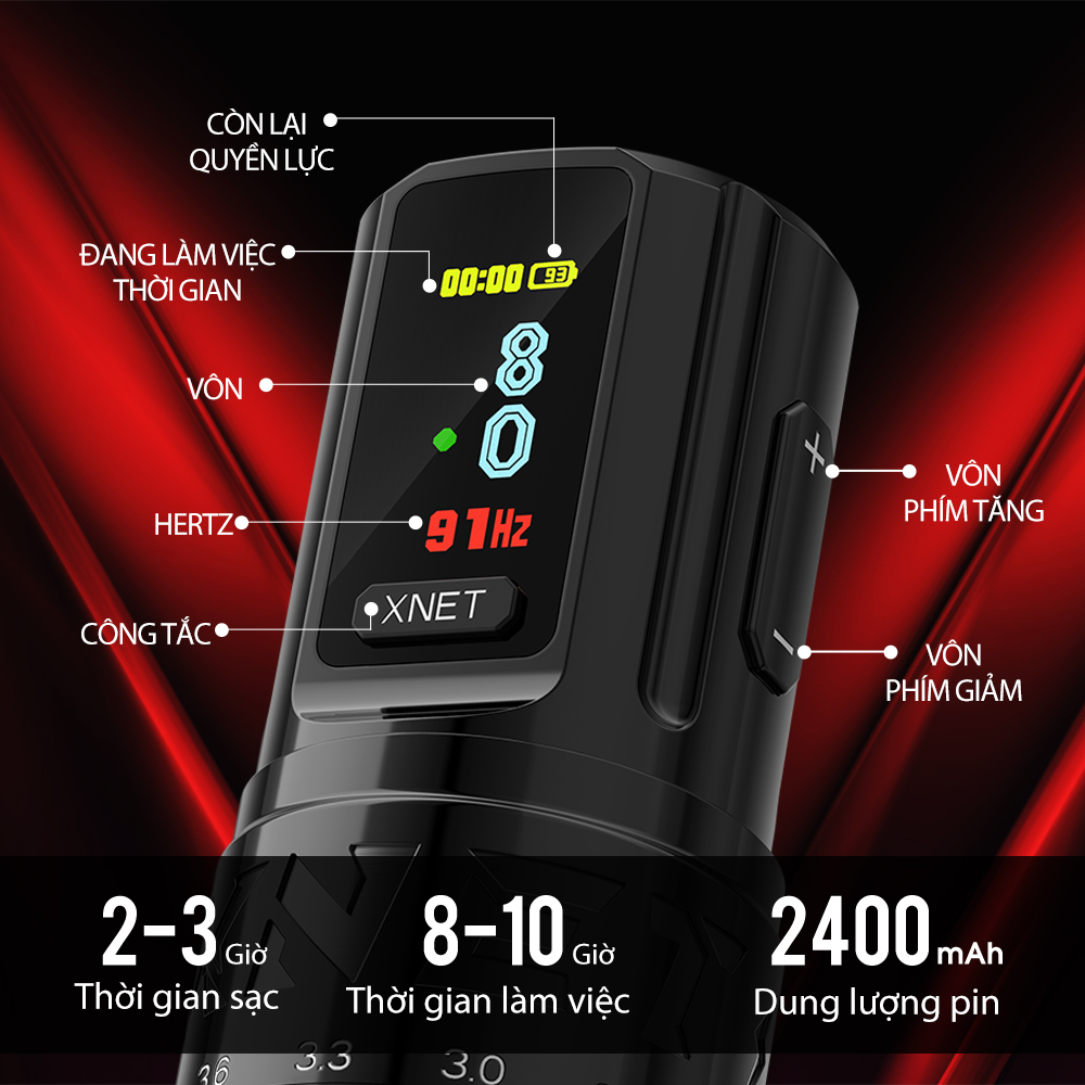 Xnet Máy Xăm Không Dây Chuyên Nghiệp Có Thể Điều Chỉnh Pin 2.4-4.2mm