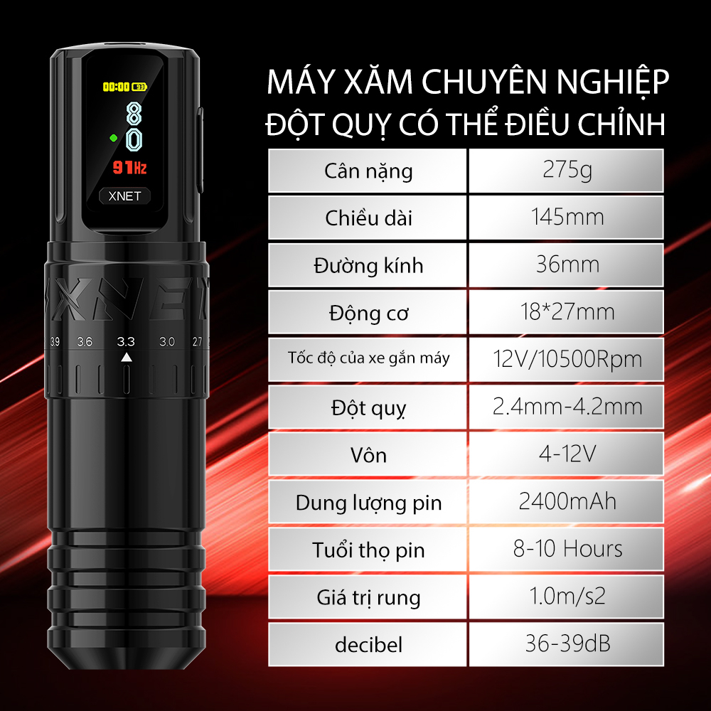 Xnet Máy Xăm Không Dây Chuyên Nghiệp Có Thể Điều Chỉnh Pin 2.4-4.2mm
