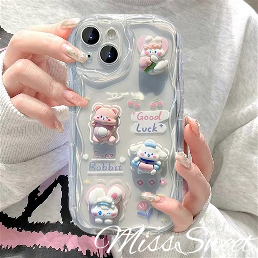Compatible For iPhone 14 13 12 11 Pro Max X XR Xs Max 8 7 6 6s Plus SE 2020 Cartoon Big Ear Rabbit 3D Doll Soft Phone Case