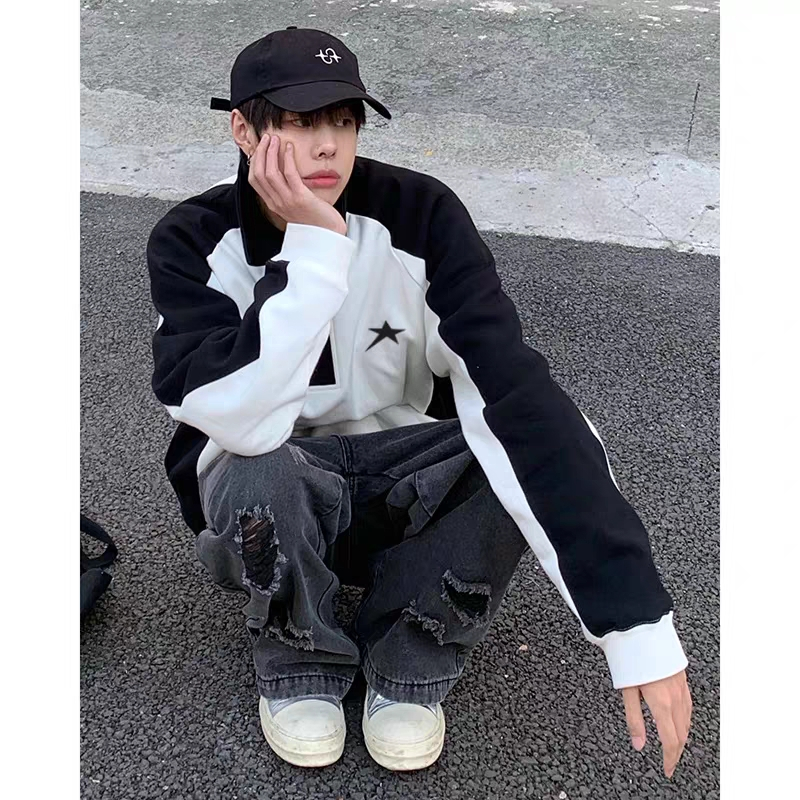 Áo sweater POLO Dáng Rộng Màu Sắc Tương Phản Thời Trang Cho Nam Giới