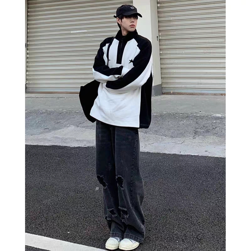 Áo sweater POLO Dáng Rộng Màu Sắc Tương Phản Thời Trang Cho Nam Giới