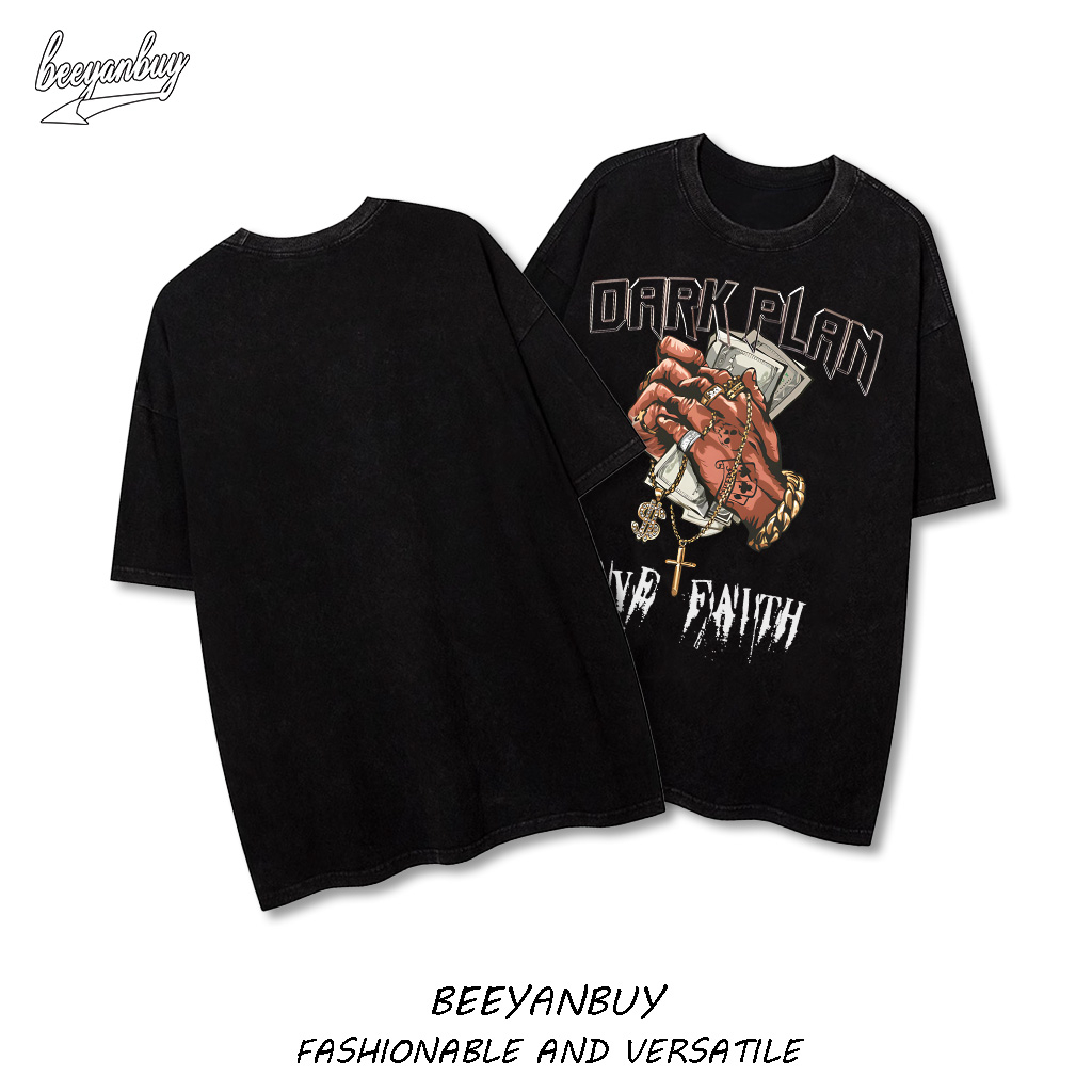 Áo thun nam BEEYANBUY Y0429 100% cotton màu đen cổ tròn tay lỡ unisex ulzzang