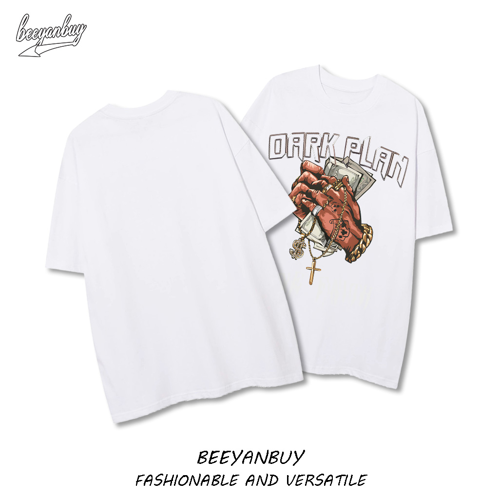 Áo thun nam BEEYANBUY Y0429 100% cotton màu đen cổ tròn tay lỡ unisex ulzzang