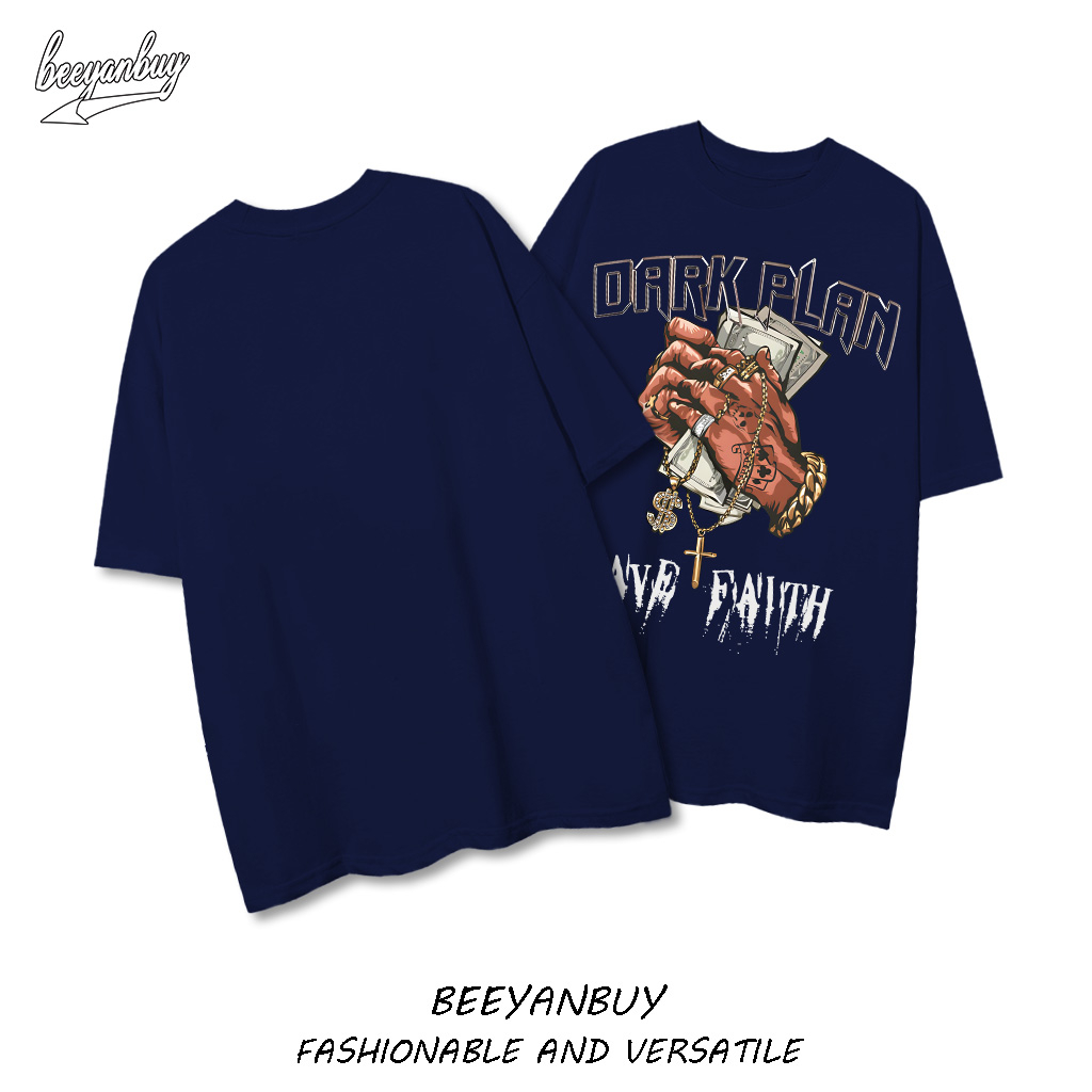 Áo thun nam BEEYANBUY Y0429 100% cotton màu đen cổ tròn tay lỡ unisex ulzzang