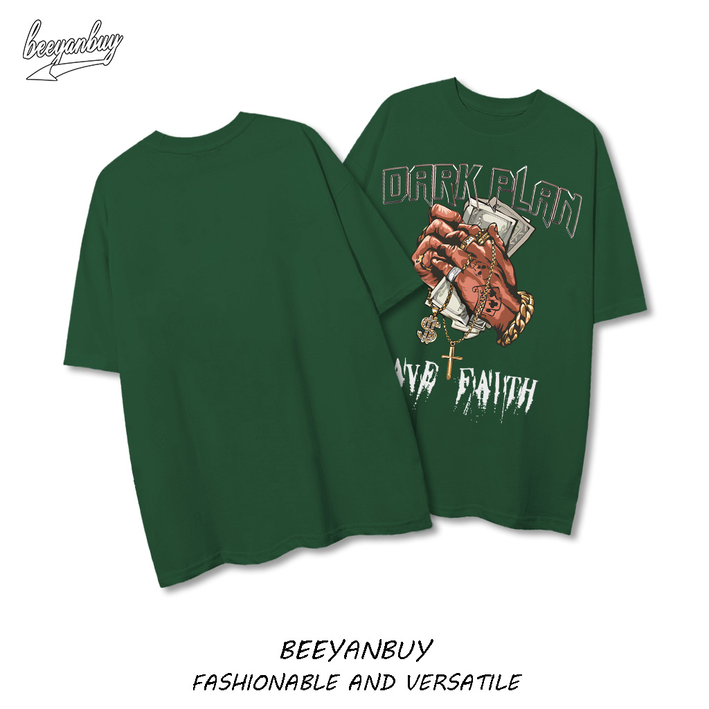 Áo thun nam BEEYANBUY Y0429 100% cotton màu đen cổ tròn tay lỡ unisex ulzzang