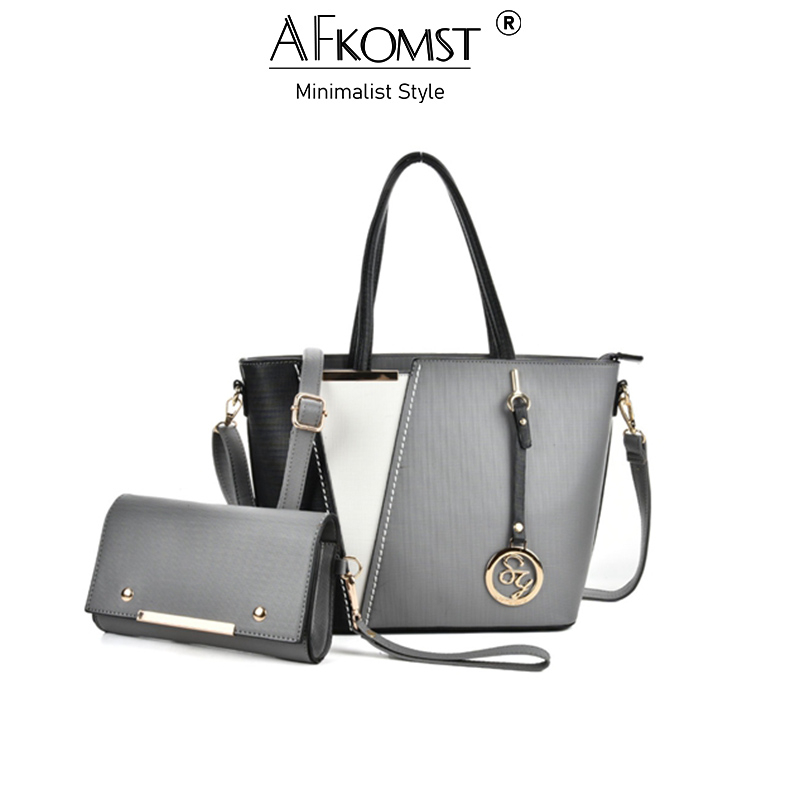 AFKOMST Túi xách da PU thời trang với ví tiền đi kèm