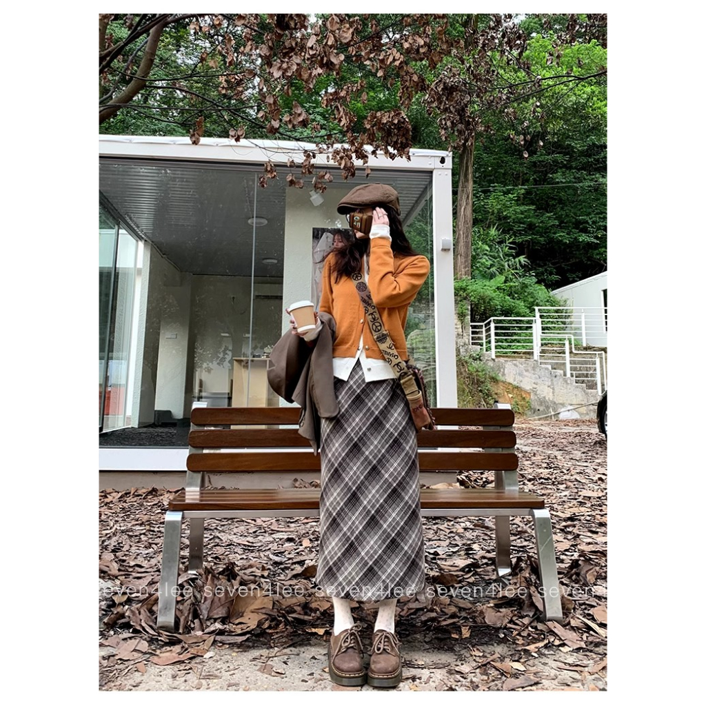 Chân Váy Len Dài Lưng Cao Xẻ Tà Thời Trang Thu Đông Cho Nữ
